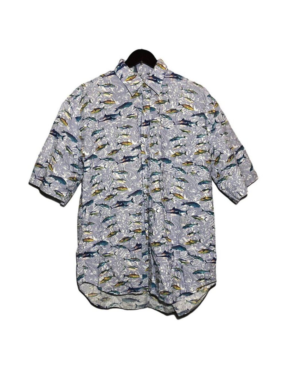 Bimini Bay Button Camp Shirt Men Size L Fish Ocean Sea Aquarium Nautica Pattern